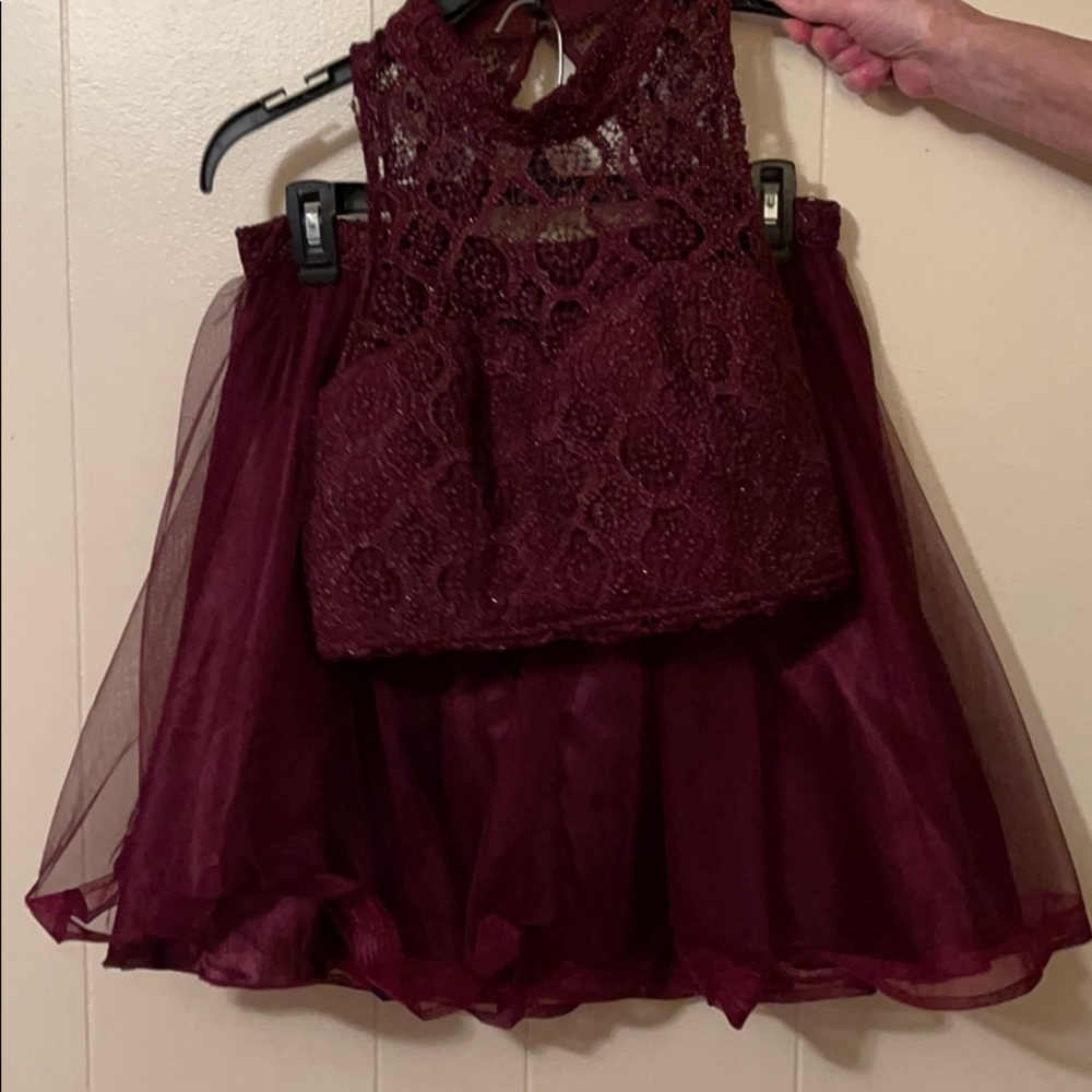 burgundy two piece dress